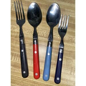 4 Piece Interpur Vintage Stainless Flatware Plastic Handle Mardi Gras Spoon Fork